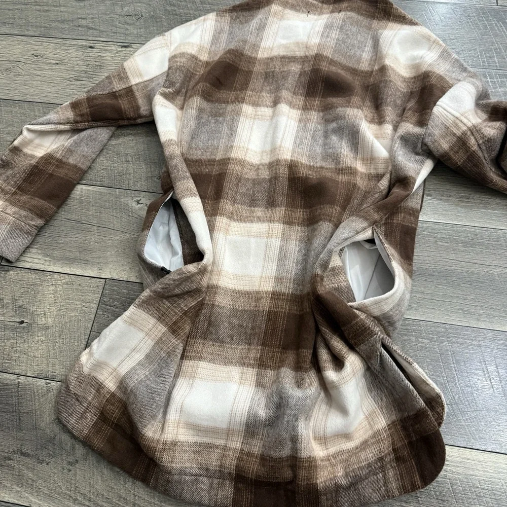 VTG Banana Republic Shirt Mens Medium Brown Plaid‎ Wool Blend Button Up Shacket